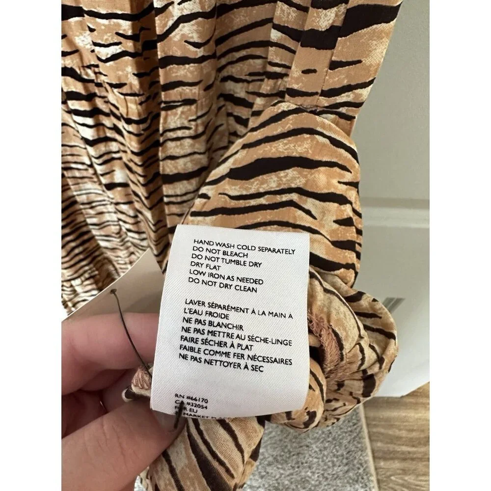 Faithfull the Brand Wyldie Midi Dress Tiger Striped Size 4 or Small Midi Smocked - Picture 9 of 11